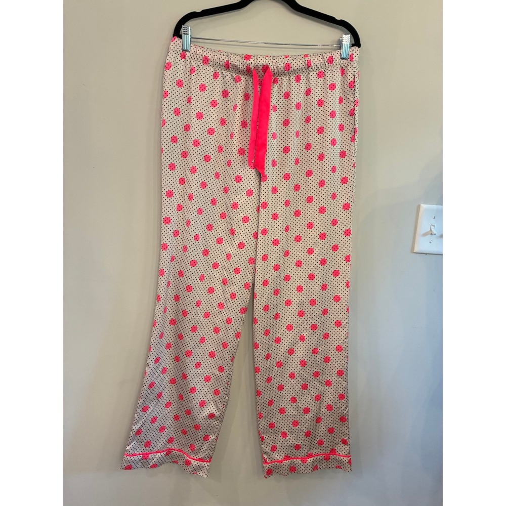 Victorias Secret Pink Polka Dot Satin Pajama Pants Large Cream Black Sleepwear